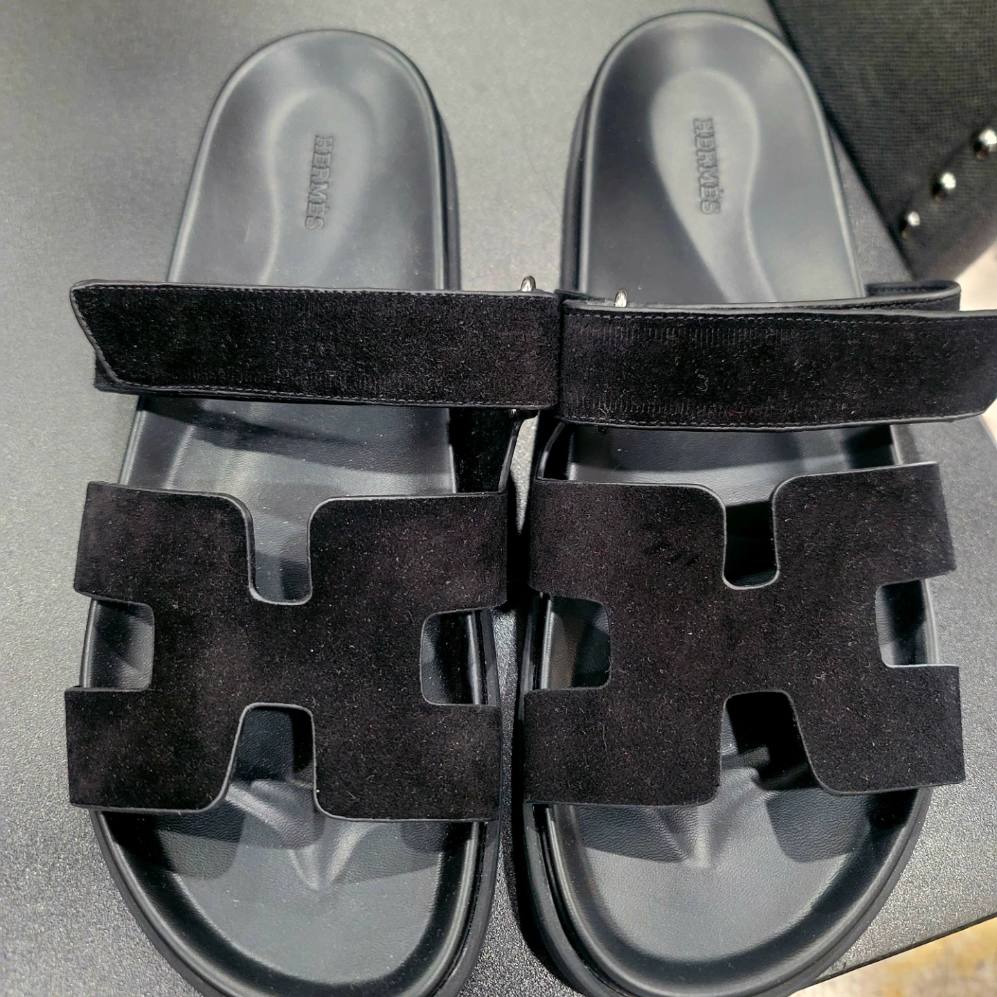 New size 10 men Herm Black Suede Sandals