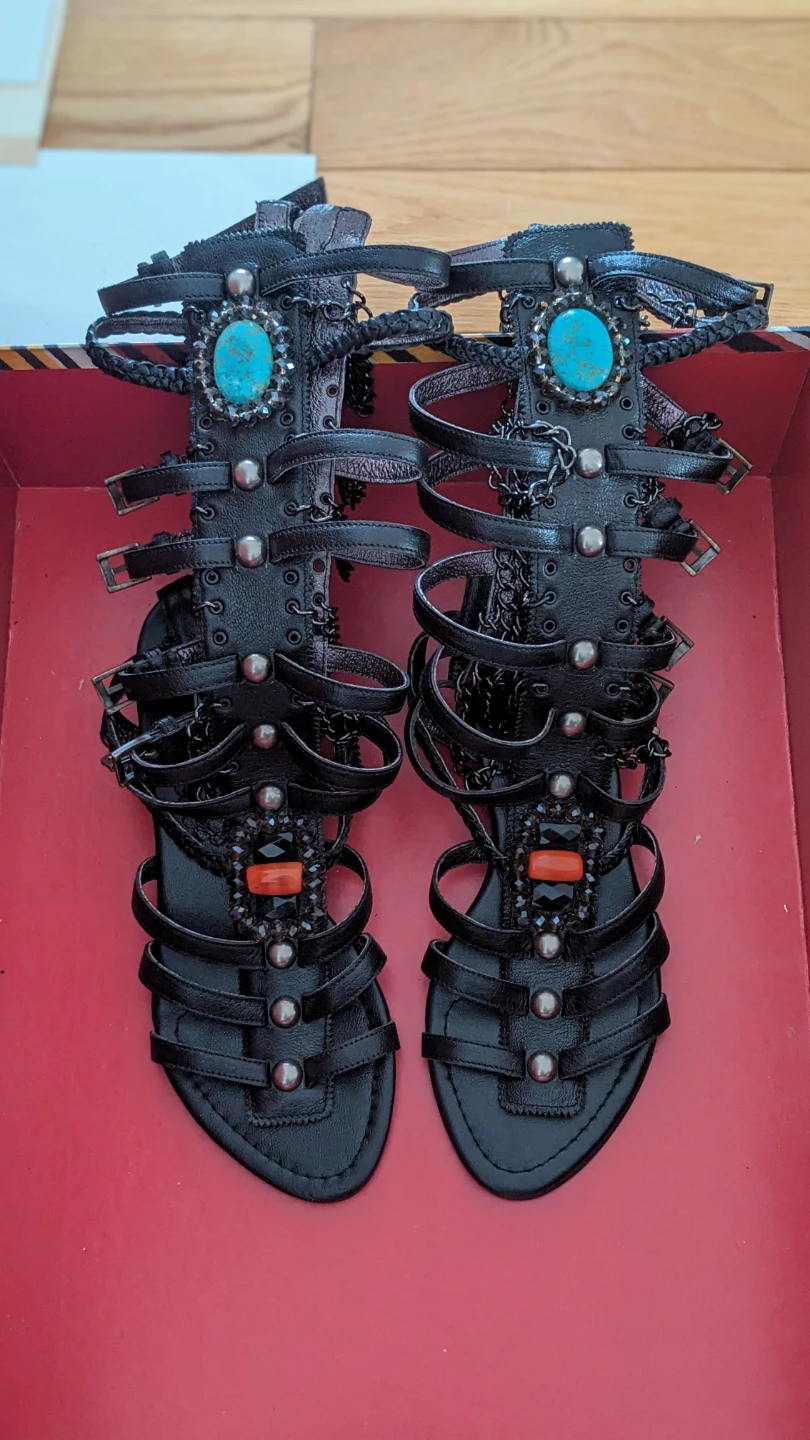 Black Gladiator Leather Sandals - BNIB Size 37 - photo 2