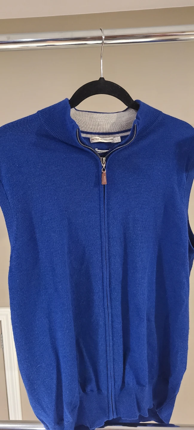 Peter Millar Mens Large Blue Full Zip Wool Sweater Vest