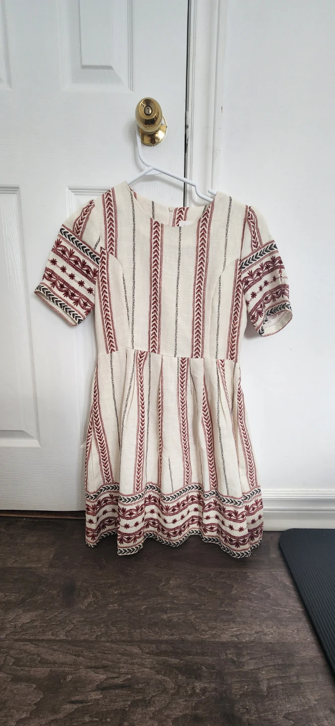 TAM TAM Cream & Burgundy Striped Embroidered Mini Dress - photo 2