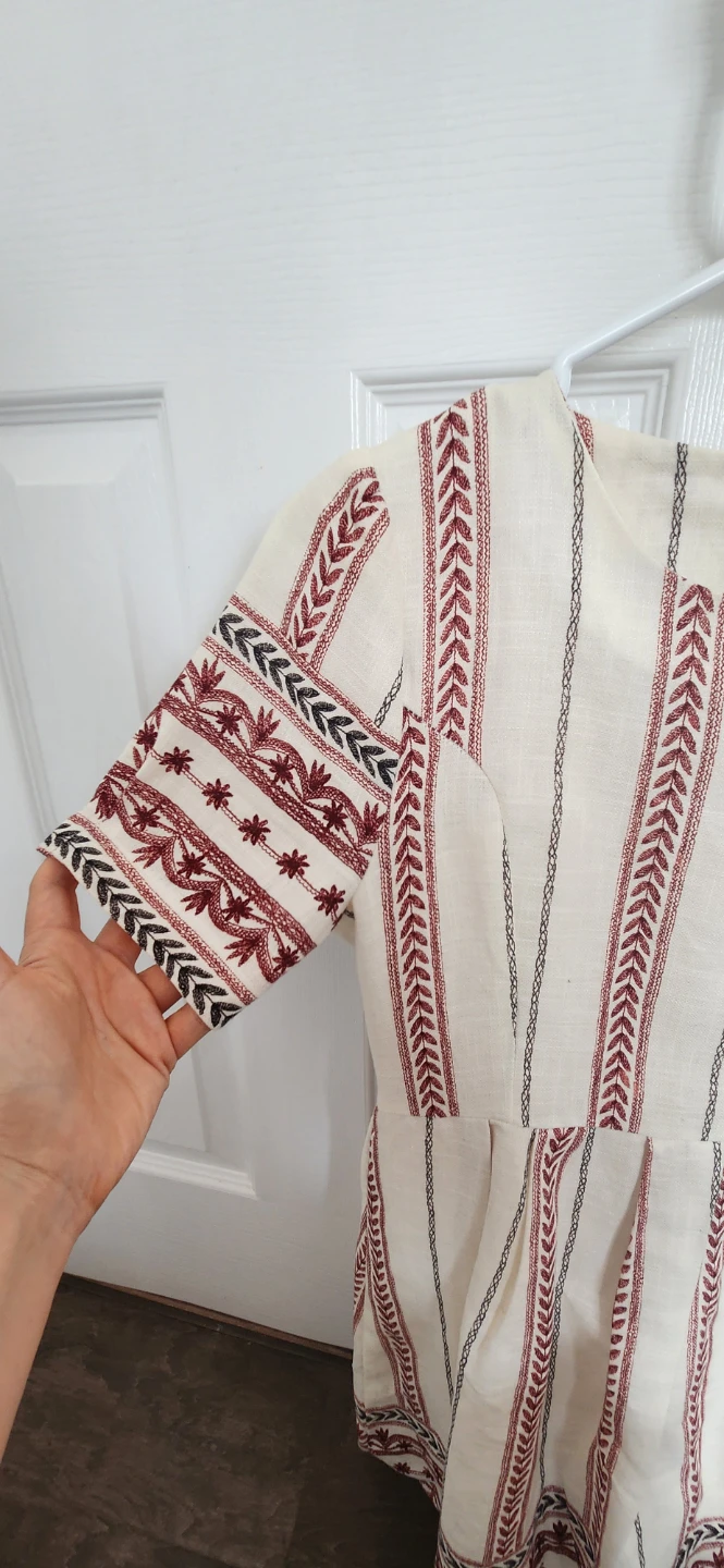 TAM TAM Cream & Burgundy Striped Embroidered Mini Dress - photo 5