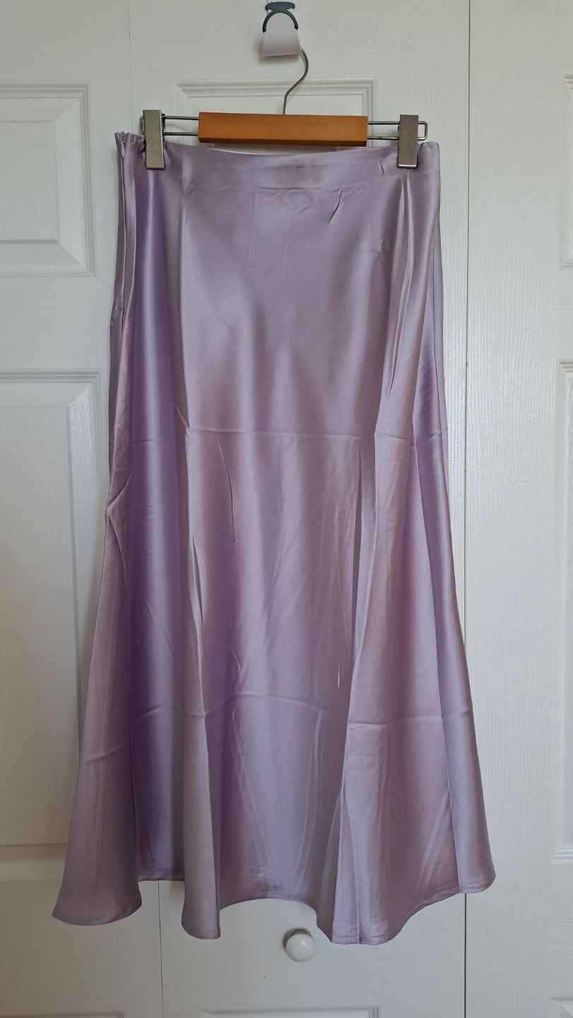 Lavender Satin Midi Skirt