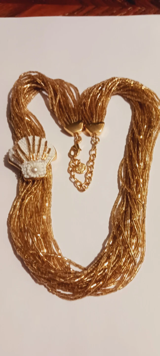New !! Gold Beaded Necklace with Seashell Charm - photo 2