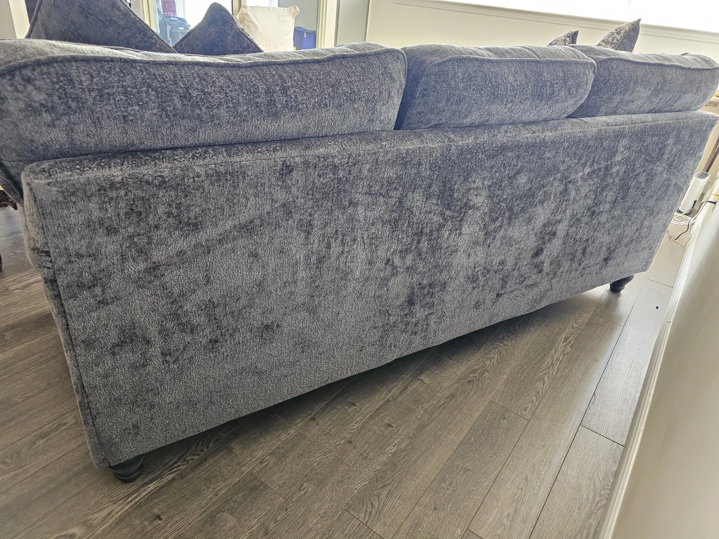 Grey Fabric Sofa with Decorative Pillows