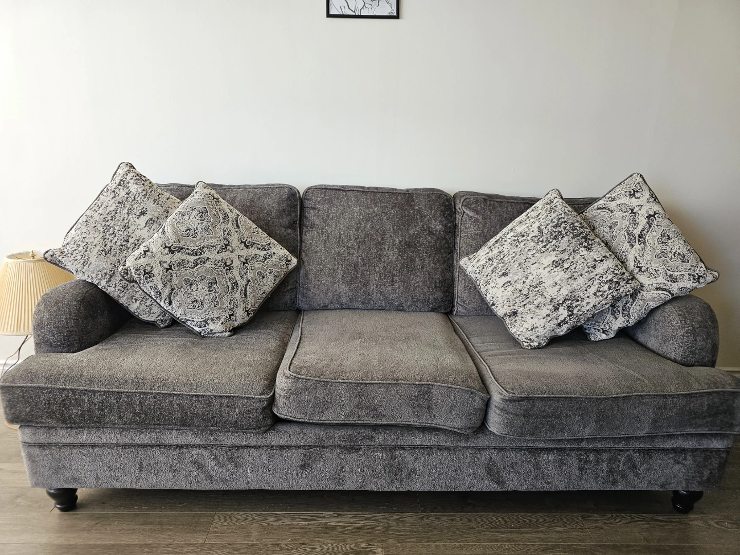 Grey Fabric Sofa with Decorative Pillows - photo 3