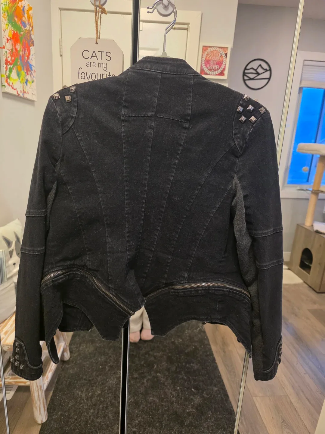 Mia Melon Black Denim Studded Moto Jacket - photo 3