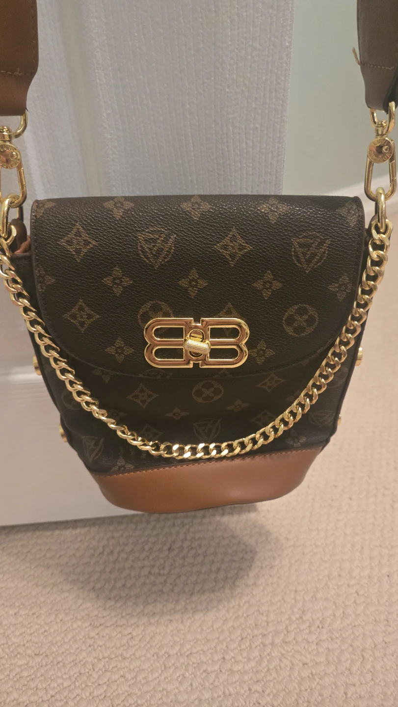 Brown Monogram Crossbody Bag with Gold Chain