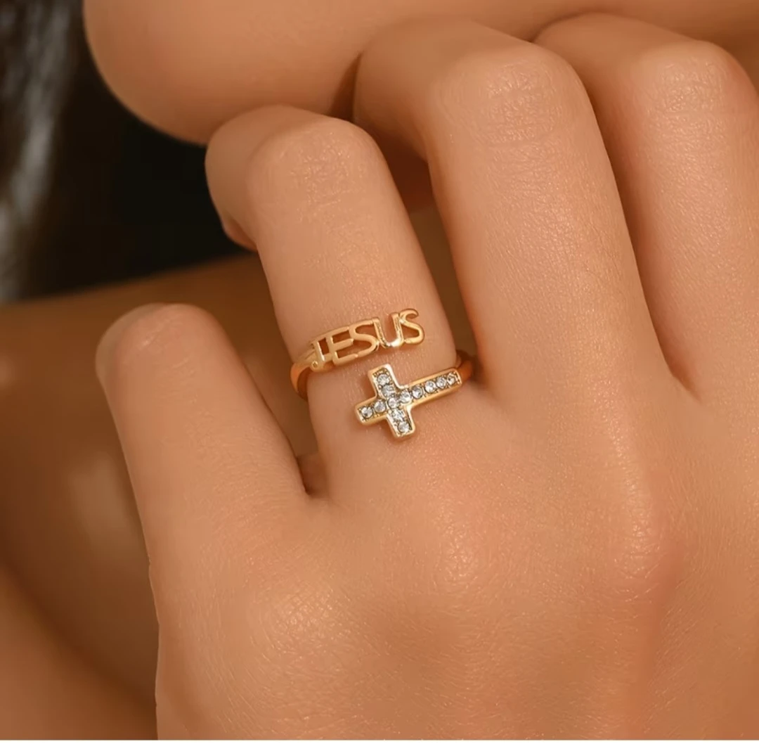 Jesus Cross Ring with Rhinestones - photo 2