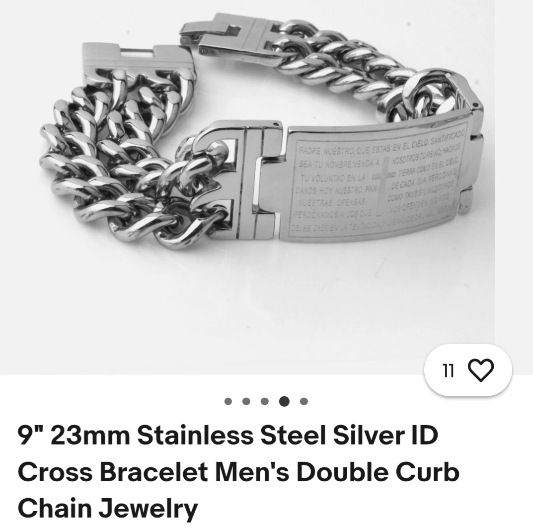Men's Stainless Steel Silver ID Double Curb Chain Bracelet 9" - photo 2