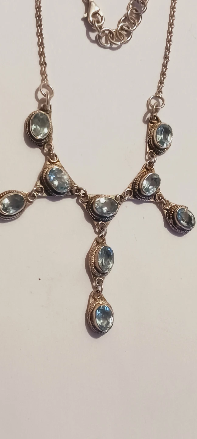 Sterling Silver 925 Blue Topaz Gemstone Necklace