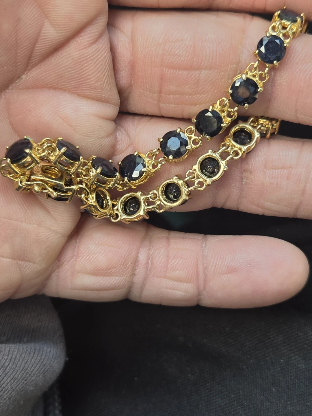 Gold Tone Bracelet with Black Sapphire Stones - photo 3