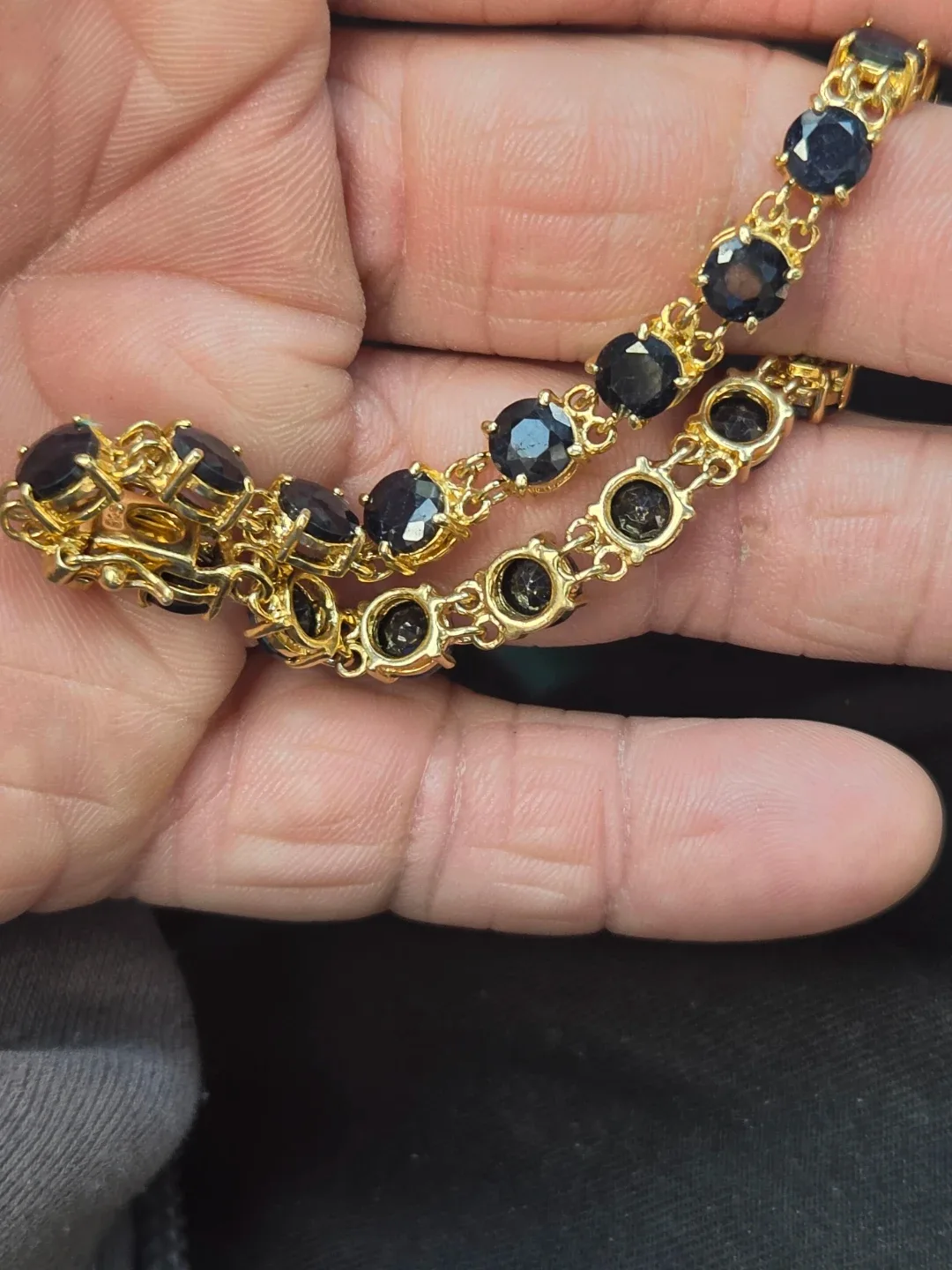 Gold Tone Bracelet with Black Sapphire Stones - photo 3
