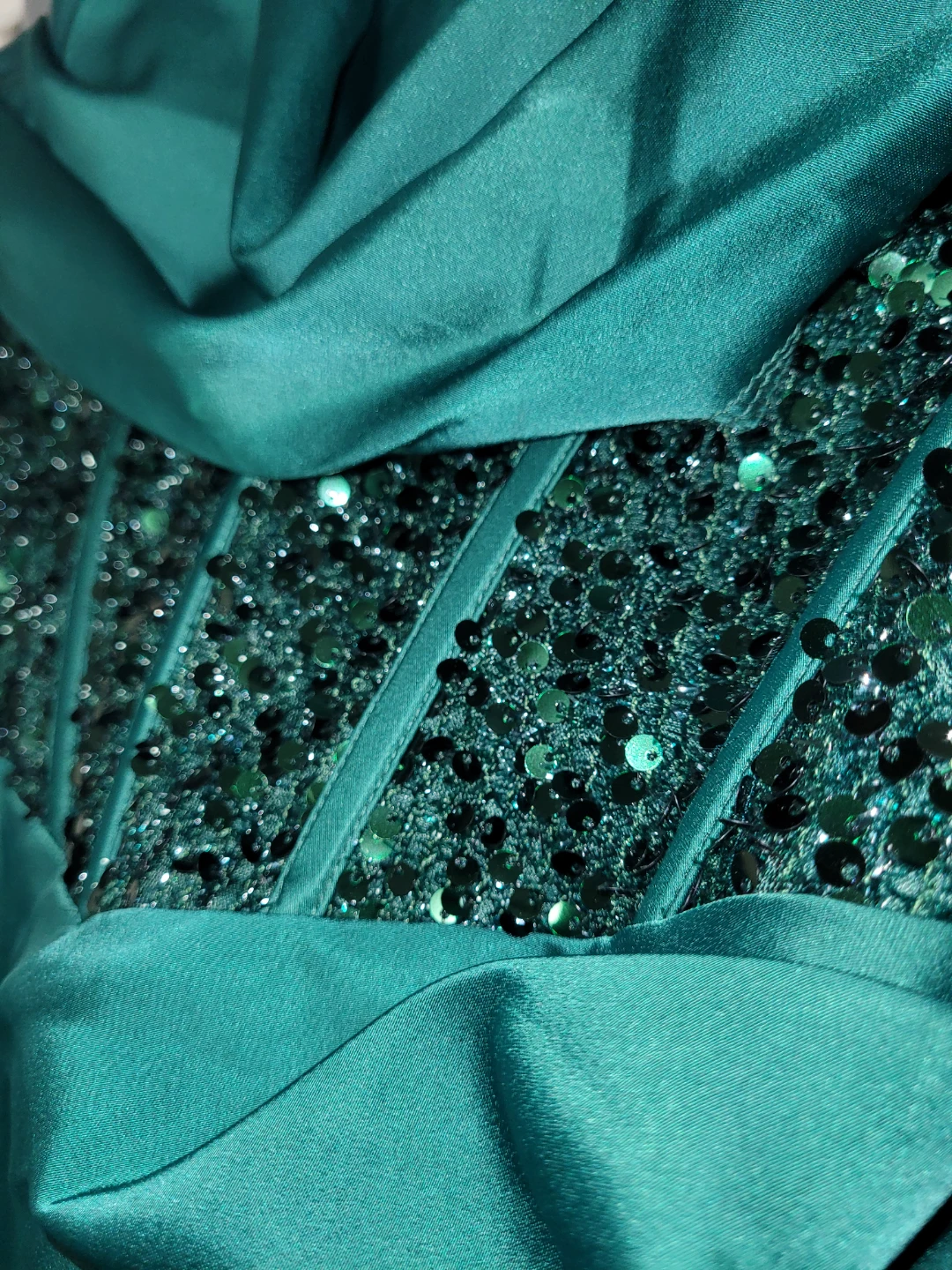 Emerald Green Sequin Corset Evening Gown - photo 2
