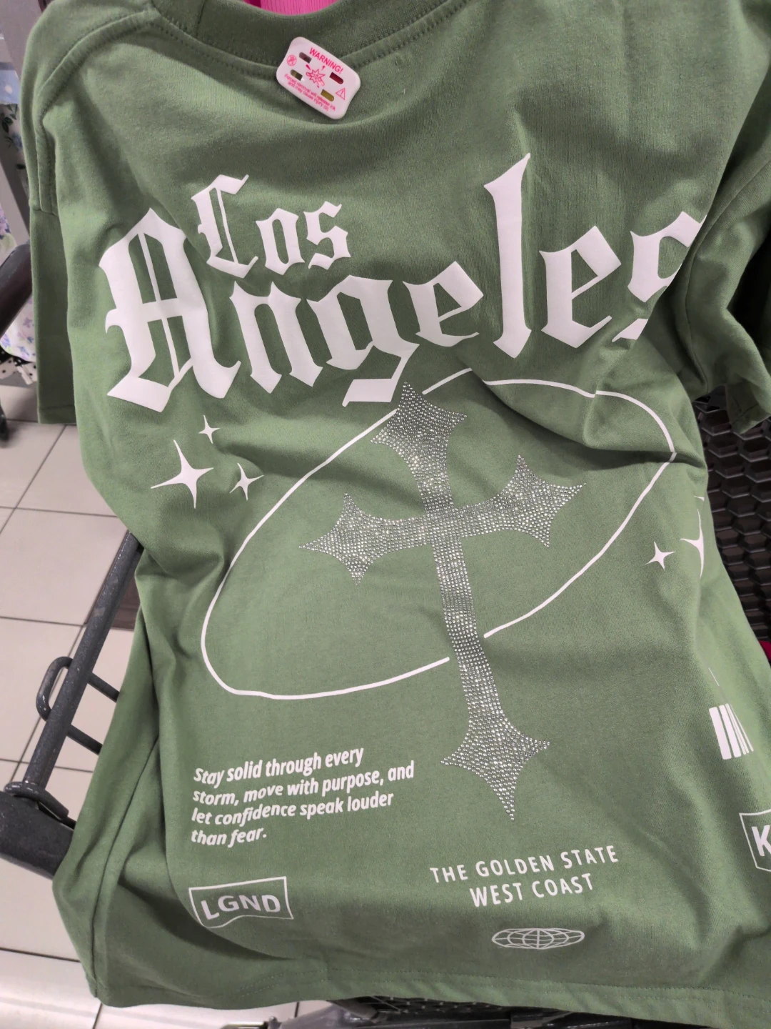 Green Los Angeles Graphic T-Shirt with Cross Design - photo 3