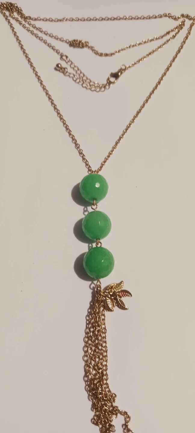 Gold Tone Green Stones Beaded Necklace with Tassel - photo 4