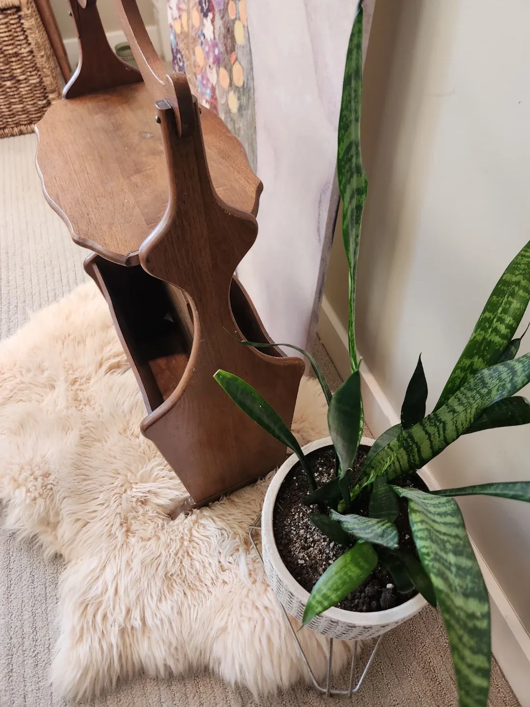 MID CENTURY MODERN Wooden Magazine Rack Side Table - photo 3