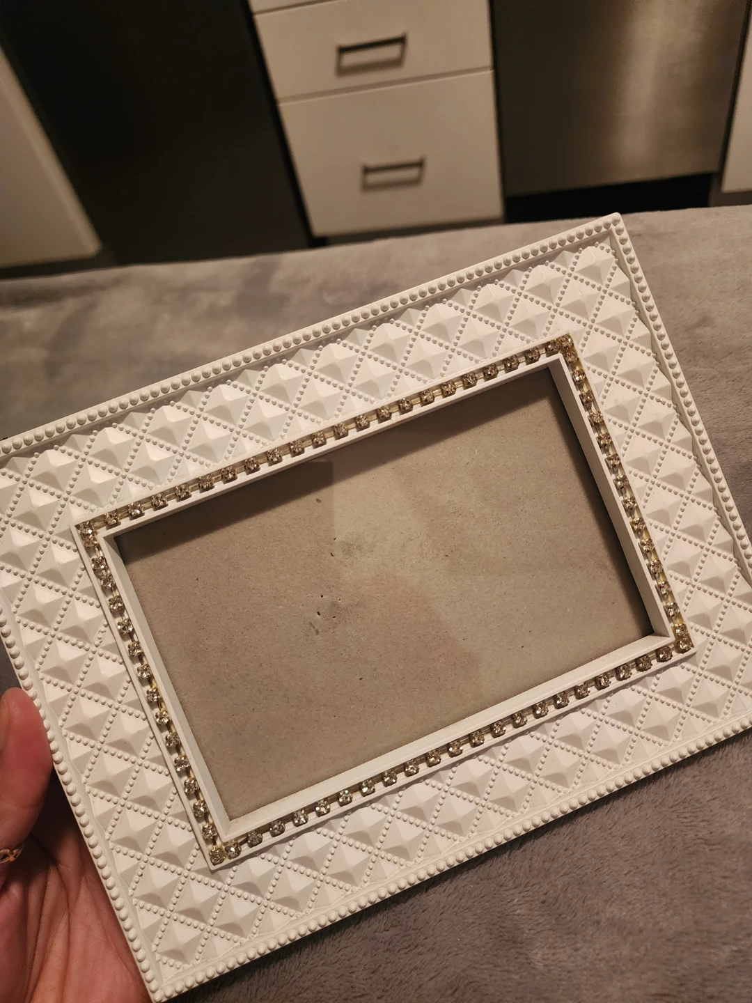 White Photo Frame with Rhinestone Accent