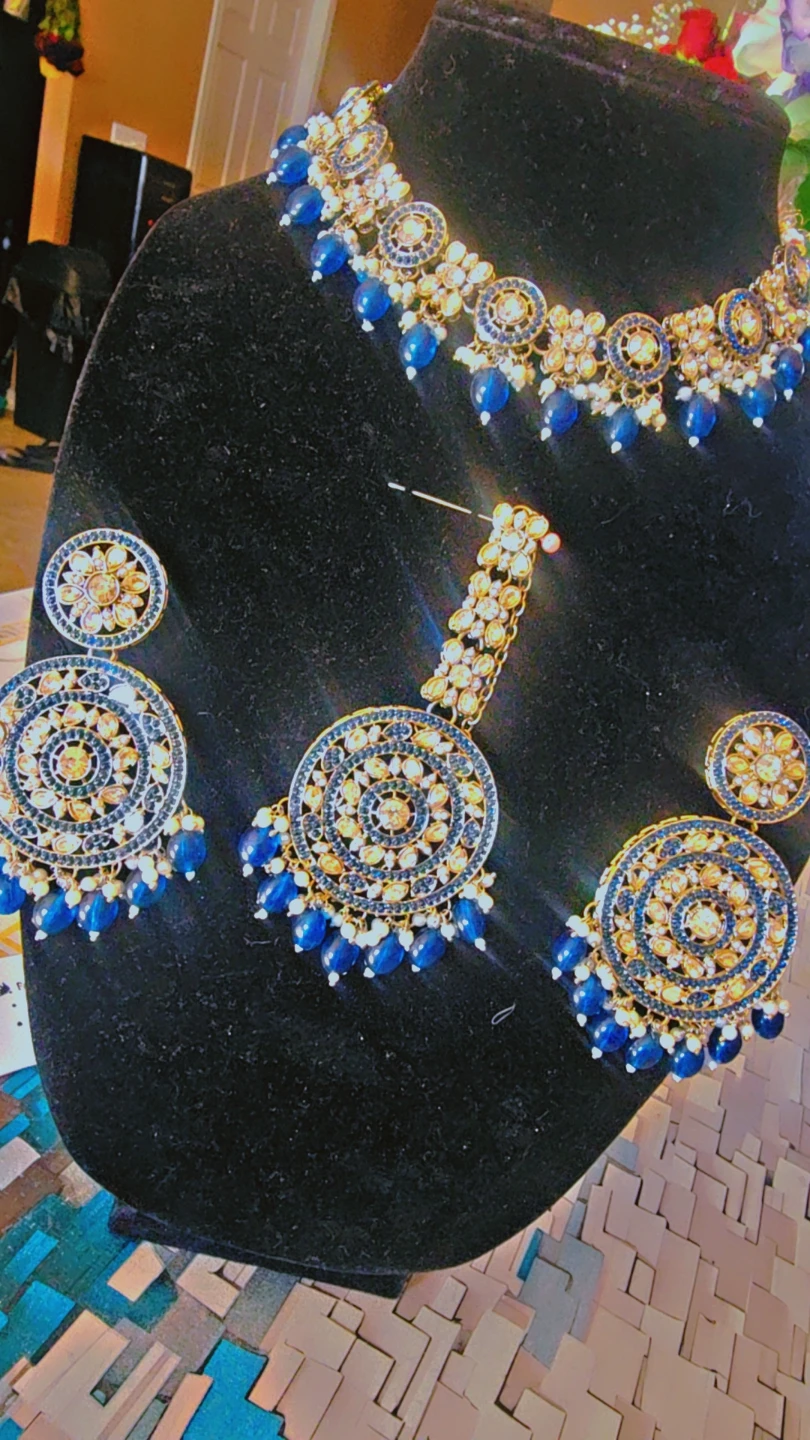 Blue and Gold Indian Jewelry Set