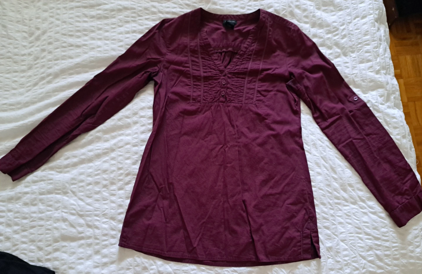 Calcin Klein Women's Long Sleeve Tunic Tops (Burgundy & Black)