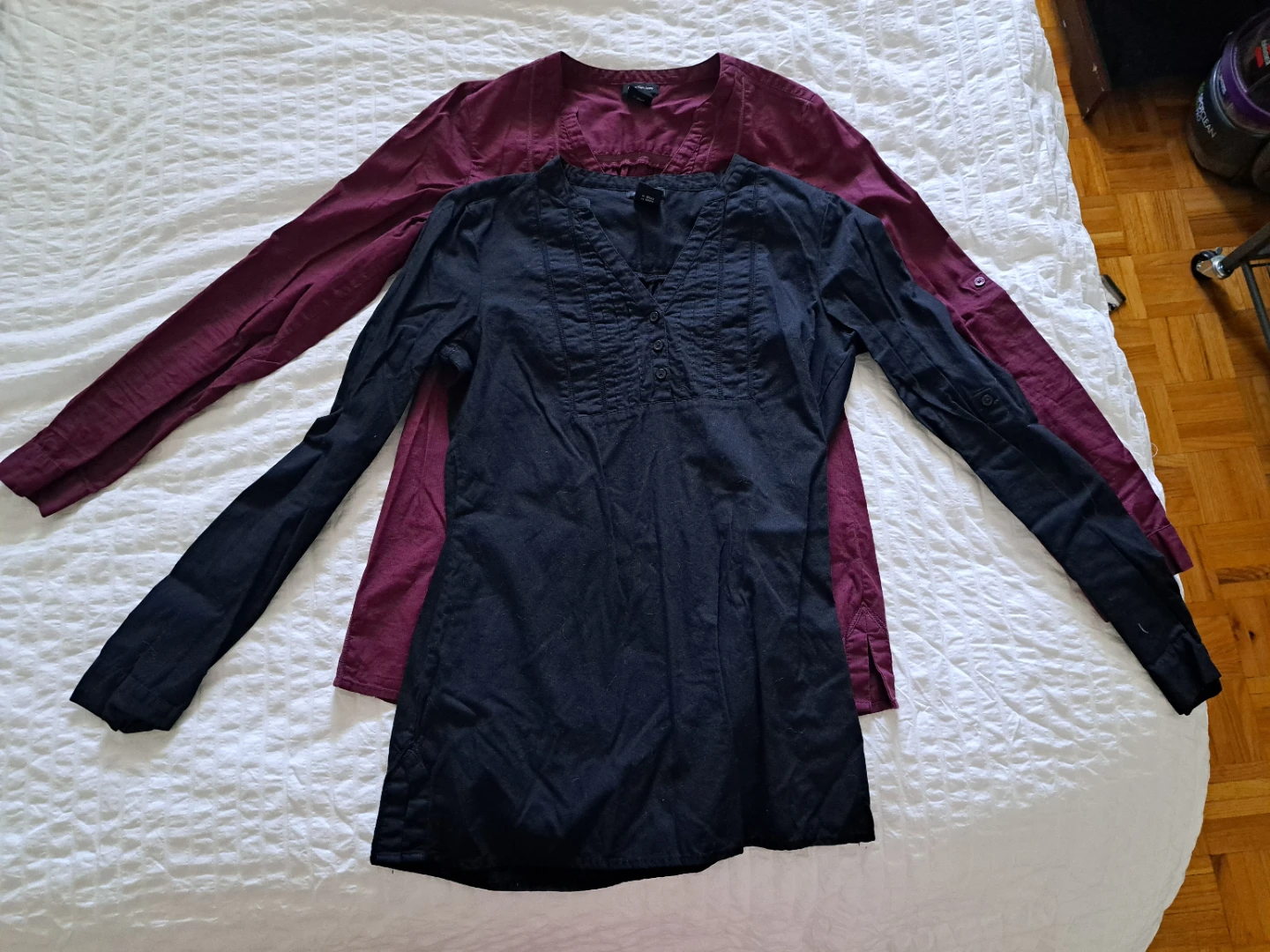 Calcin Klein Women's Long Sleeve Tunic Tops (Burgundy & Black) - photo 2