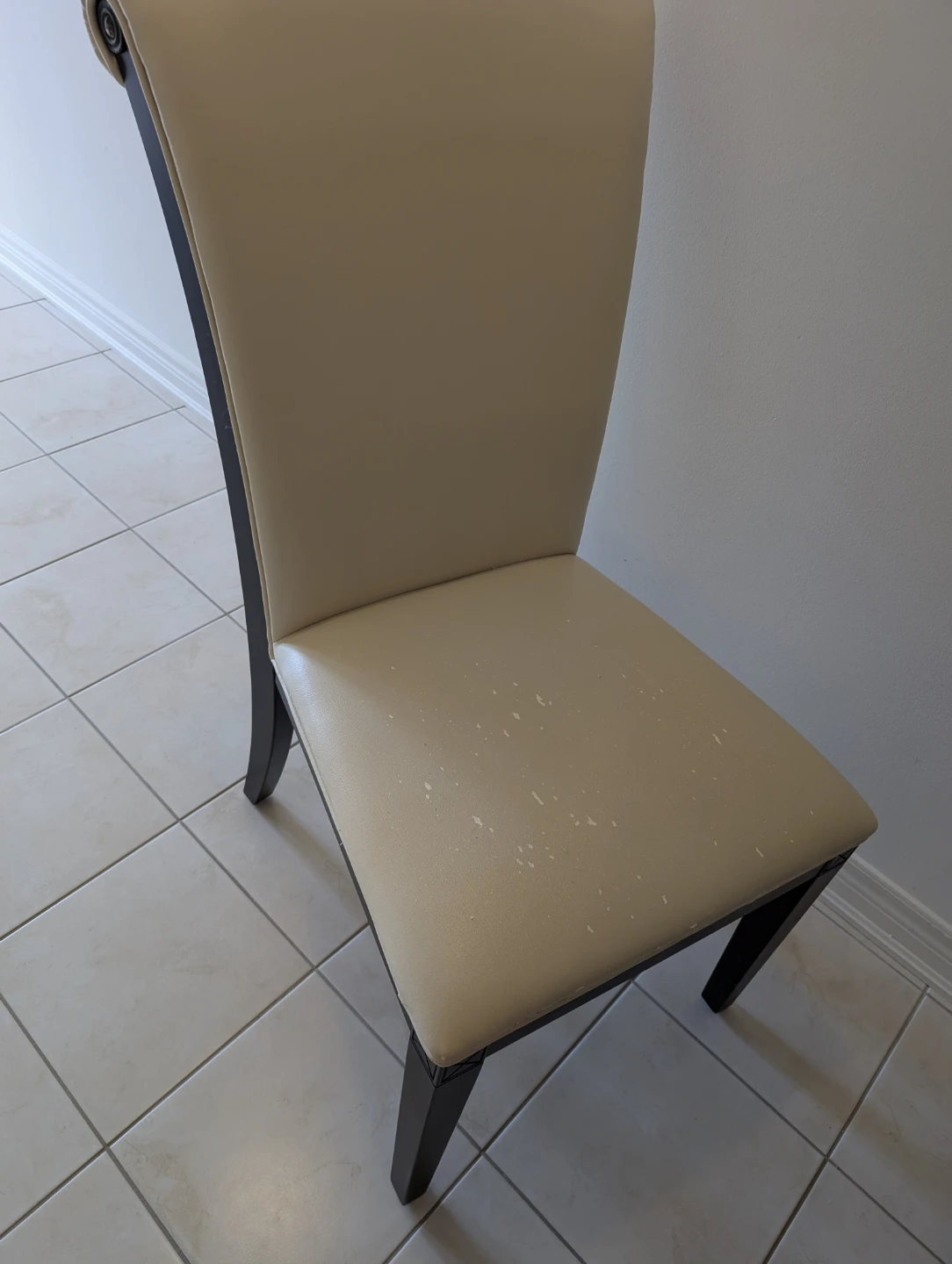 Dining Chair - Beige Faux Leather, Wood Frame - photo 2