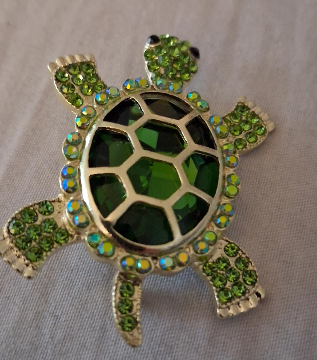 Turtle Brooch Green Gemstones