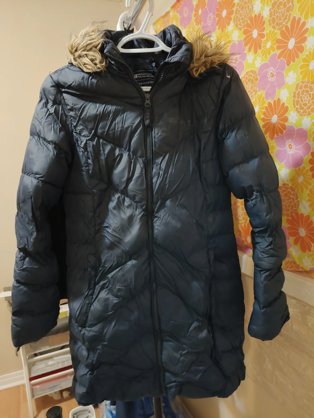 Mountain Warehouse Dark Blue Puffer Jacket with Faux Fur Hood