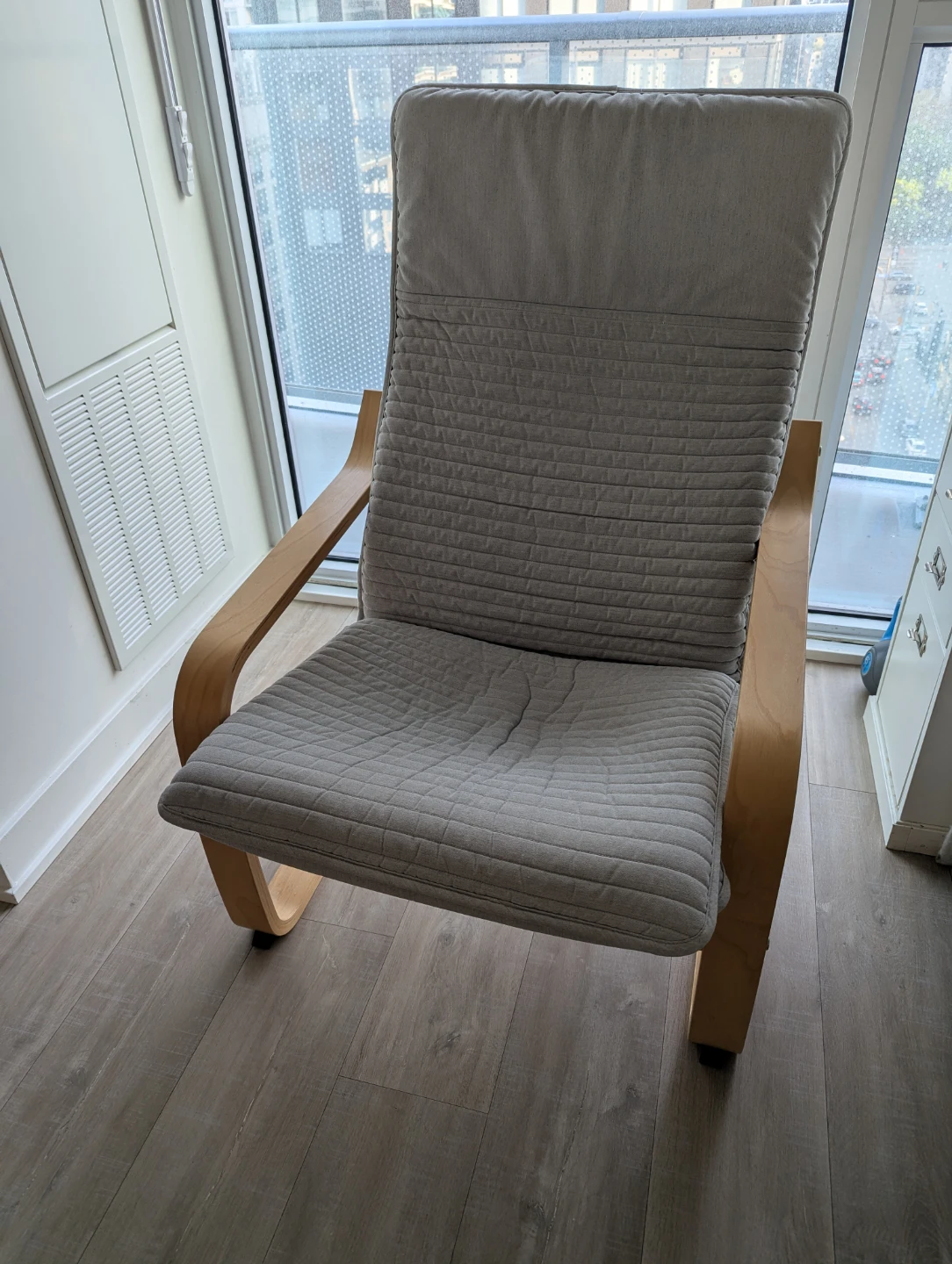 Grey Quilted Lounge Chair with Wooden Frame