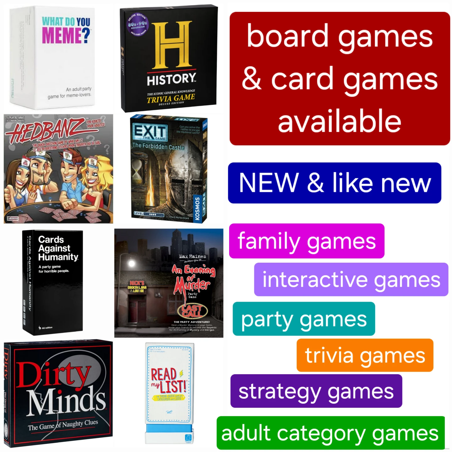 Board Games - variety of new and like new games