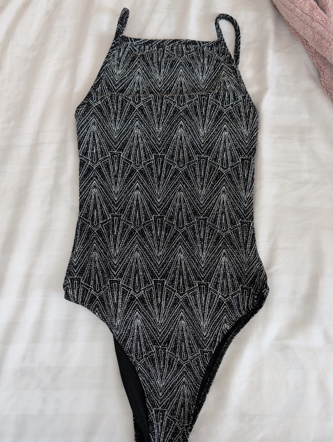 H&M Black Sparkly Art Deco Print Bodysuit