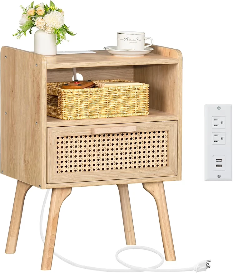 Nightstand with Drawer and USB Ports