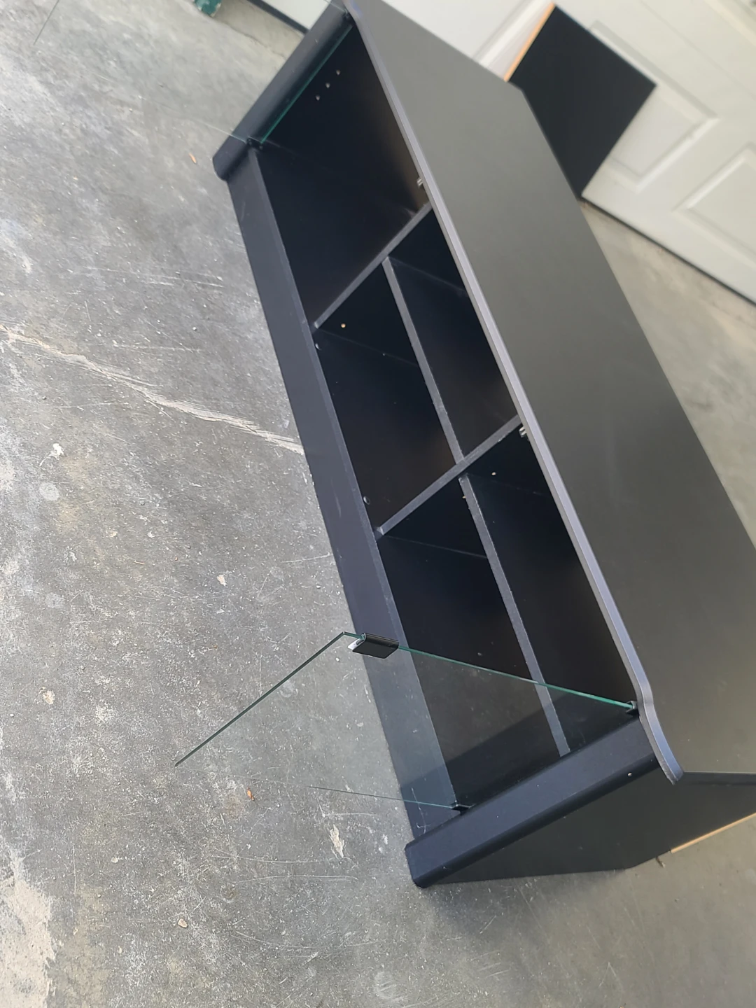 Black Media Console with Shelves and Glass Doors - photo 2