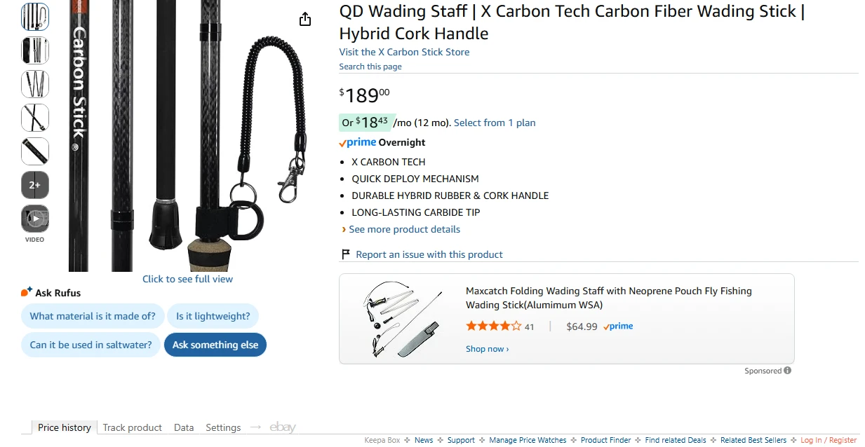 X Carbon Tech Carbon Fiber Wading Staff with Hybrid Cork Handle - photo 2