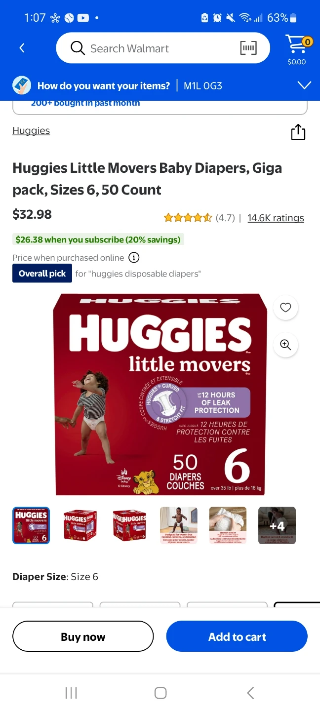 Sealed Huggies Little Movers Diapers Size 6, 50 Count