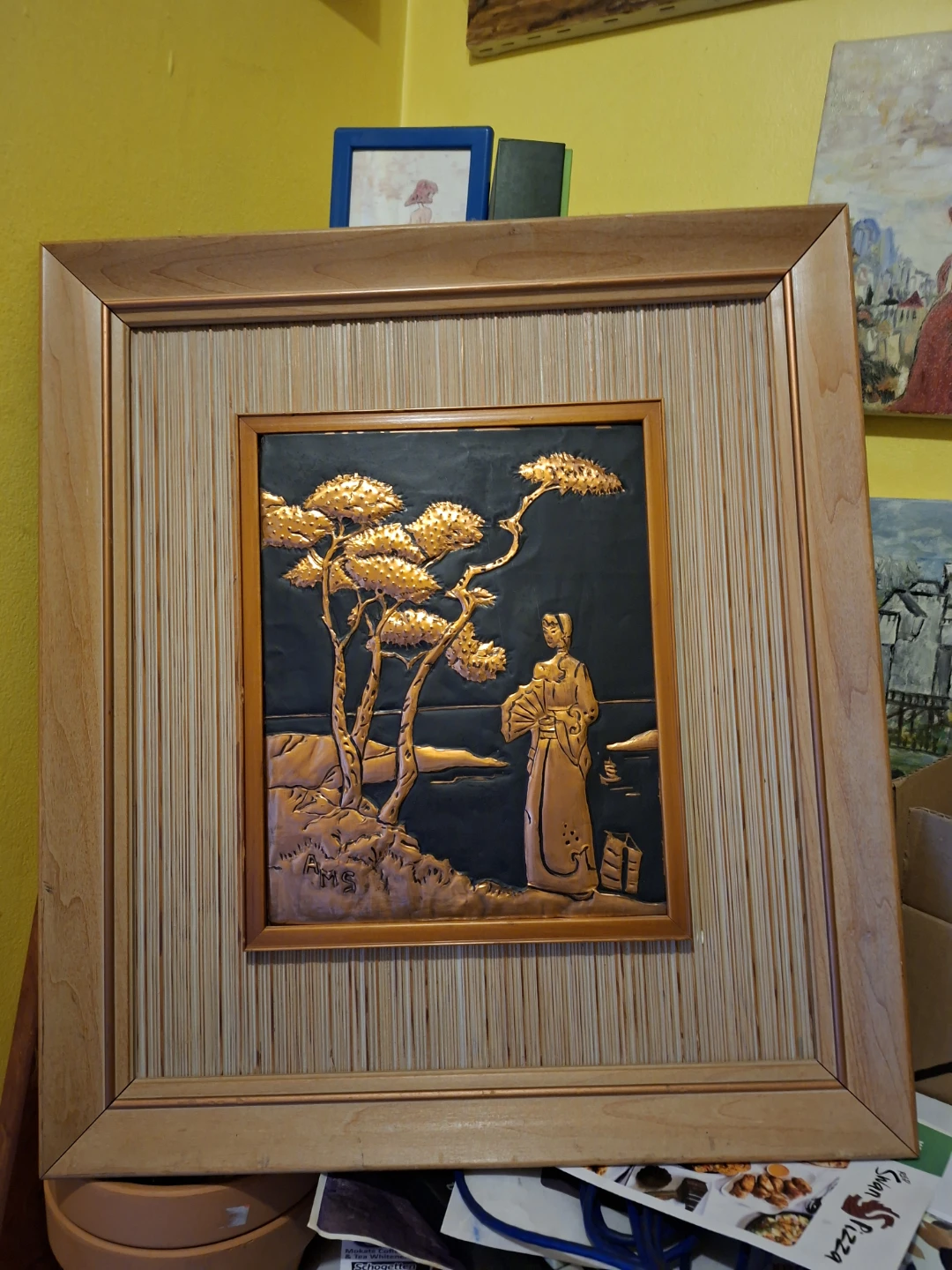Copper Embossed Art Panel with Japanese Scene