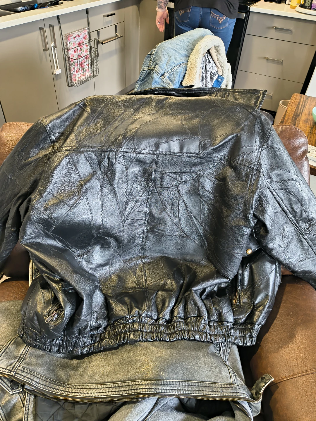 Men's Black Leather Bomber Jacket - D-Day 60th Anniversary - photo 2