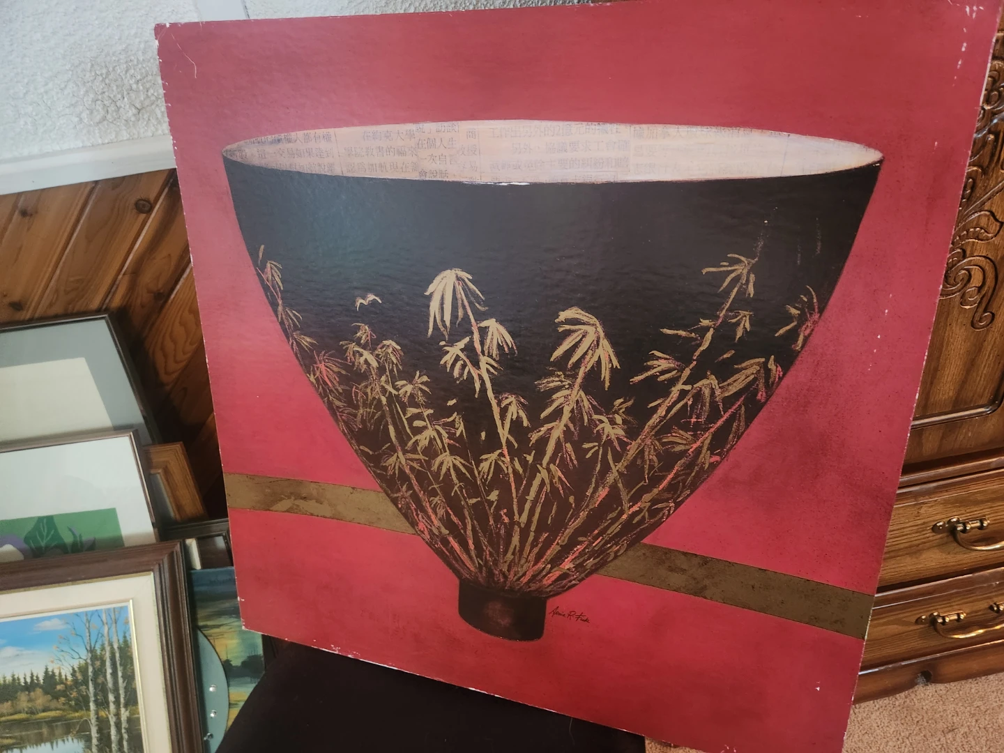 Arnie R. Fisk Art Print - Large Bowl with Bamboo