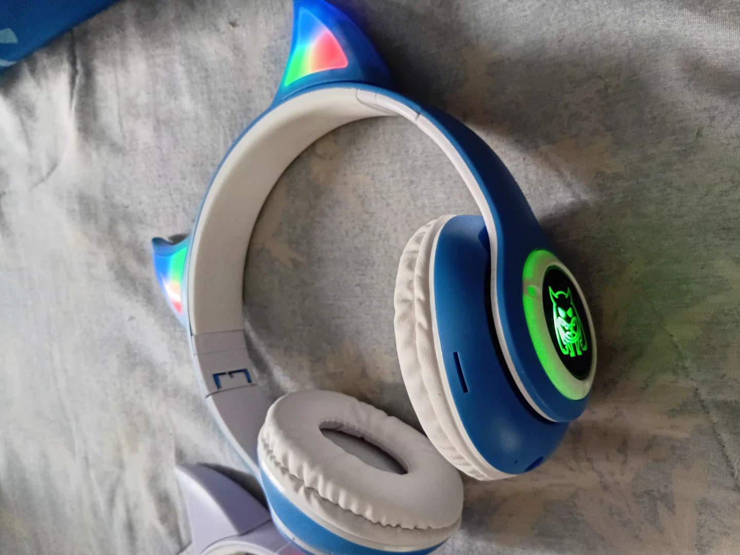 Blue & White Cat Ear Headphones with LED Lights