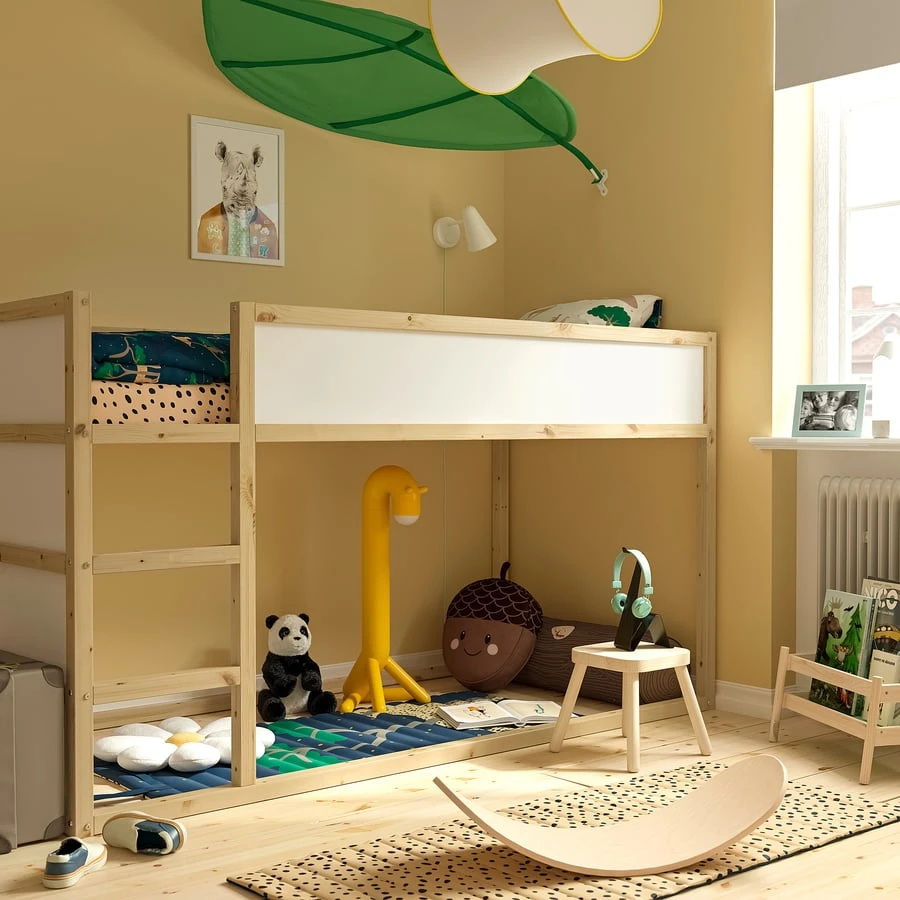 KURA Reversible bed, white/pine, Twin