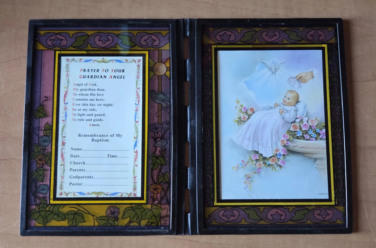 Baptism Remembrance Frame with Guardian Angel Prayer