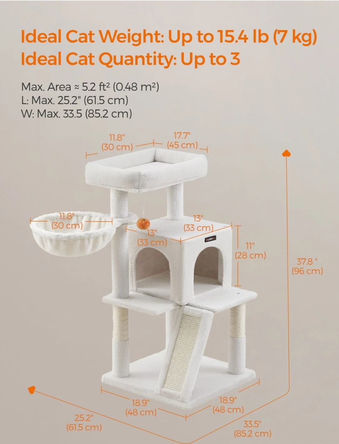 Feandrea Cat Tree. 37.8-inch Multi-Level Cat Condo