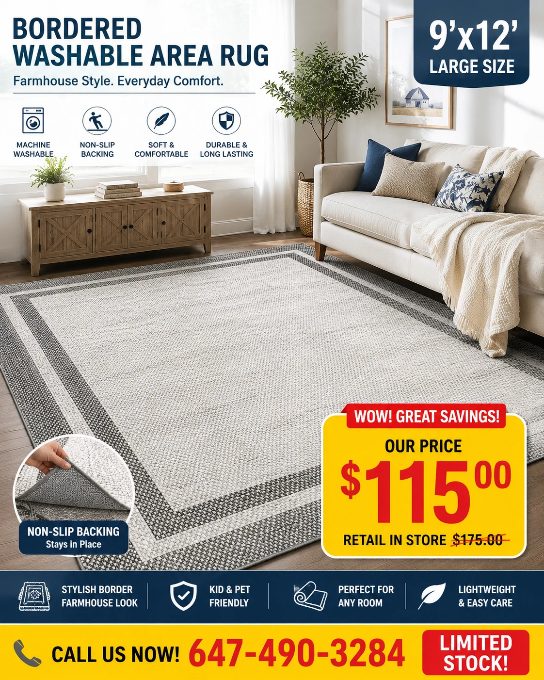 Area Rugs 9 x 12 Grey Black
