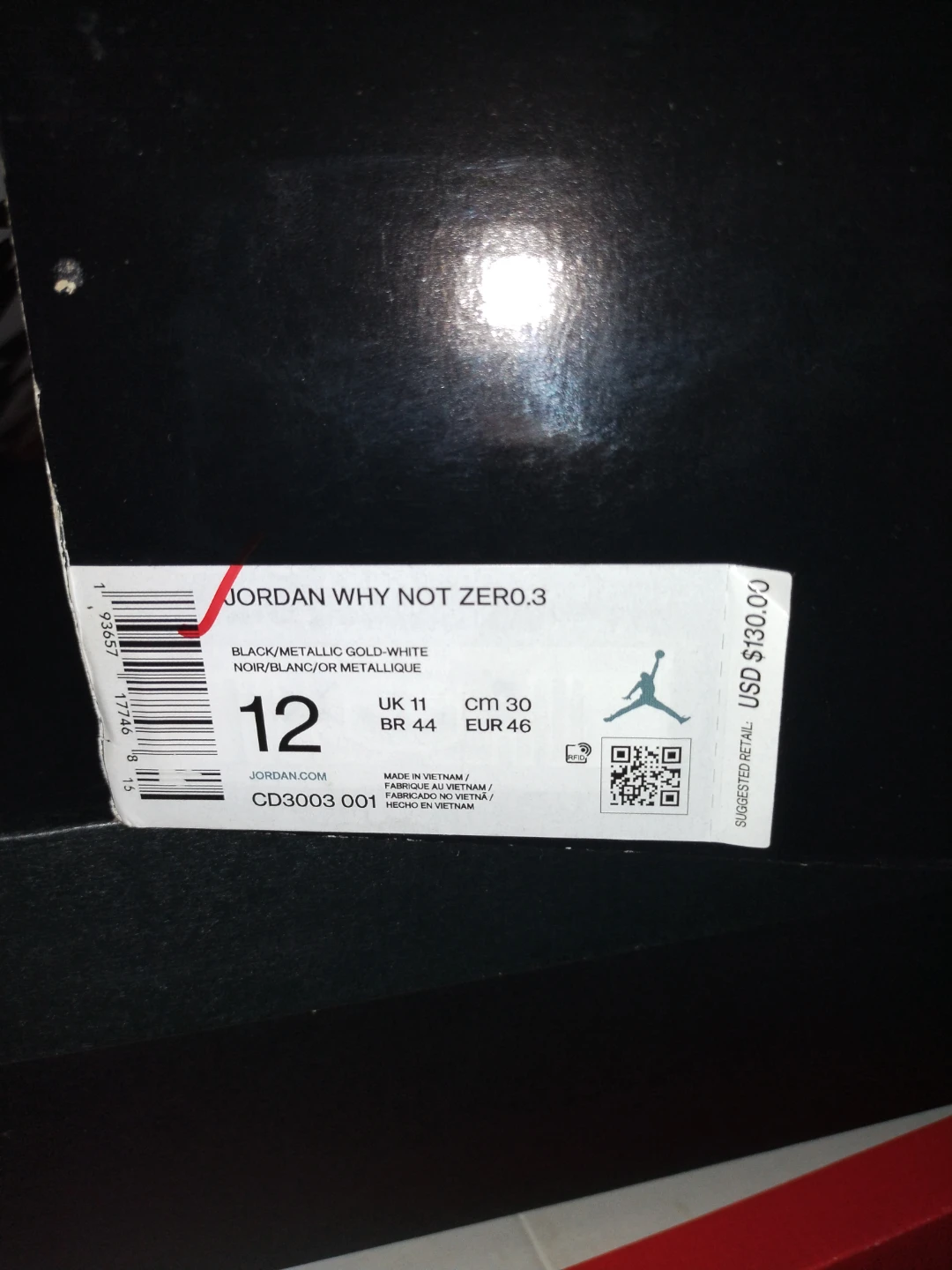 Jordan Why Not Zer0.3 Black/Metallic Gold-White Size 12 Sneakers