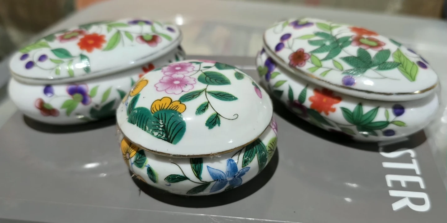 Set of 3 Decorative Porcelain Trinket Boxes