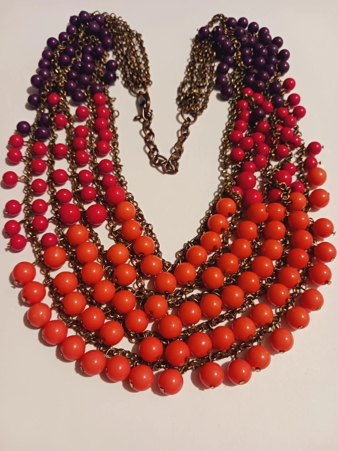 Multi Strand Layered Beaded Necklace - Purple, Red, Orange - photo 2