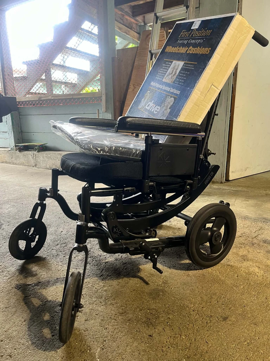 Tilt wheelchair with new cushions