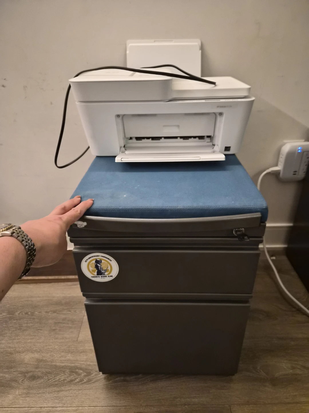 2 Drawer Metal Filing Cabinet with Blue Padded Top - photo 2