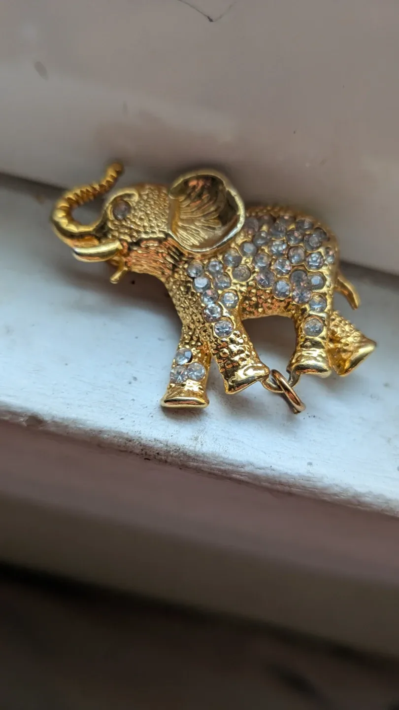 Gold-tone Elephant Brooch with Rhinestones