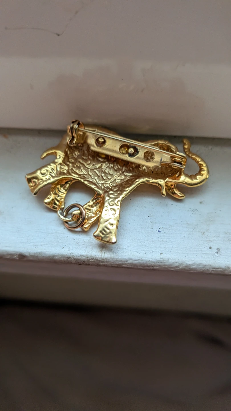 Gold-tone Elephant Brooch with Rhinestones - photo 2