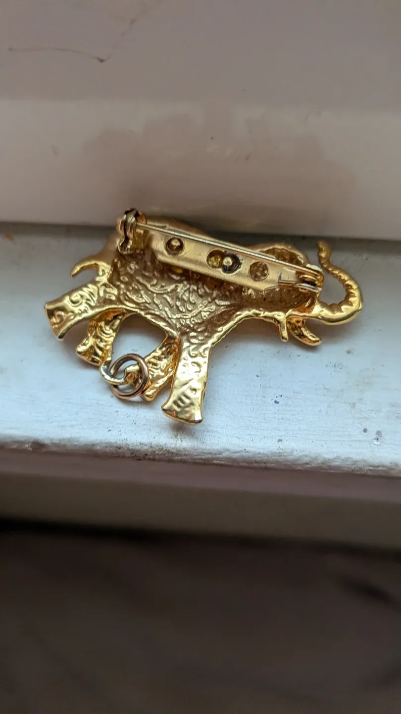 Gold-tone Elephant Brooch with Rhinestones - photo 2